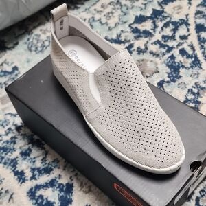 bernie mev. Light Gray Perforated Loafers